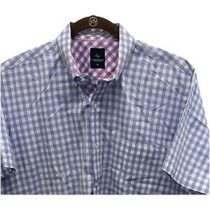 Tailorbyrd Blue Gingham Check Cotton Short Sleeve Button Down‎ Shirt Mens XL